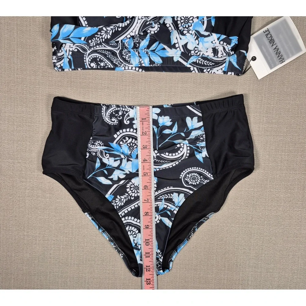 Hanna Nikole Womens Bikini Set Blue Paisley High Waisted Tummy Control New‎ M